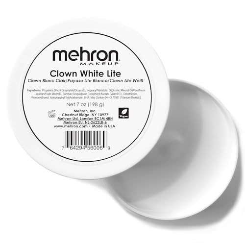 Mehron Makeup Clown White Lite Professional Face Paint Body Paint White Cream Clown Makeup Stage Film Cosplay Mime Halloween 7 oz 198 g