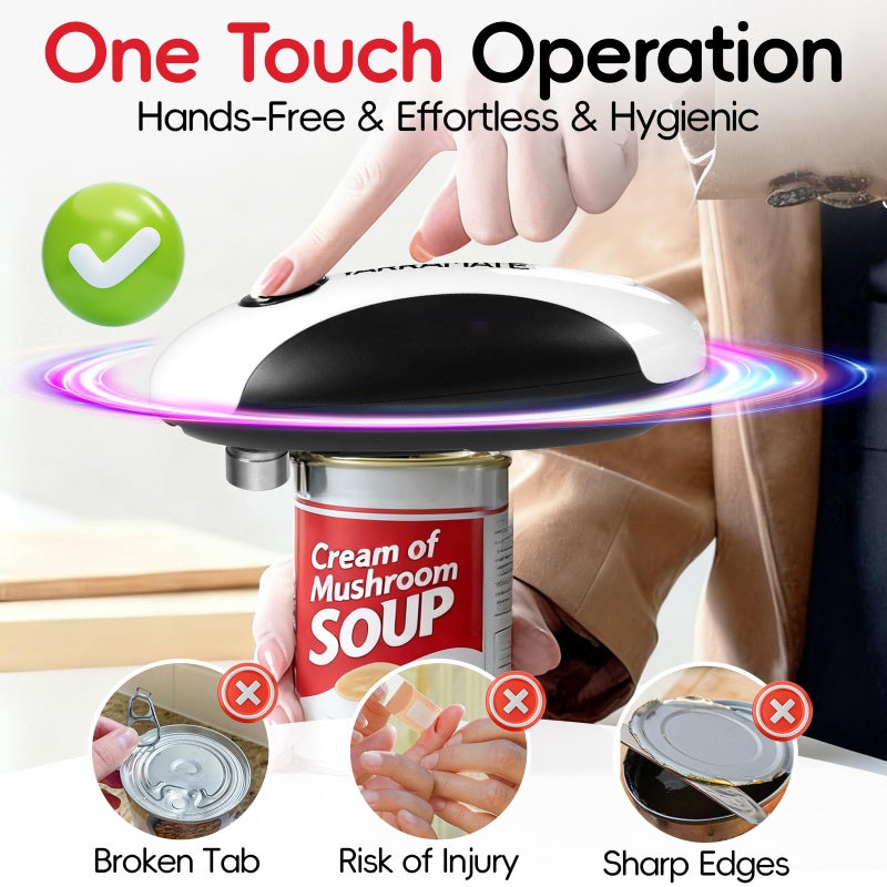 ‎YARRAMATE YARRAMATE Electric Can Opener, One Touch Rechargeable Automatic Can Openers for Kitchen Fits All Cans Sizes - Smooth Edge, Hands-Free for Seniors | With Storage Bag, Portable for Travel - Image 2