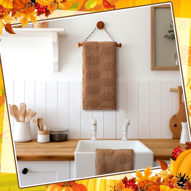 Mindsoft 2 Pcs 3D Brown Pumpkin Jacquard Fall Hand Towels for Bathroom Pumpkin Towels Thanksgiving 100% Cotton Soft Absorbent Decorative Weave Bathroom Decor Gift, 13.7 x 29.5 Inch - Image 4