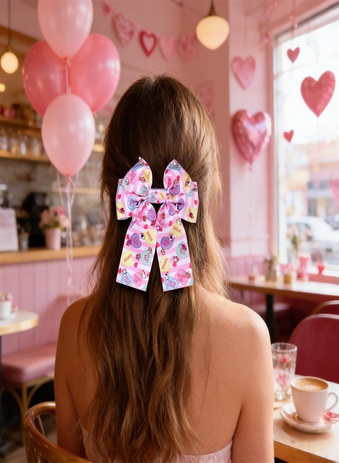 BVGA Valentines Hair Bow Clips Pink Jeweled Crystal Conversation Candy Heart Velvet Bow Hair Clip Barrettes Valentines Hair Accessories Gifts for Her (Candy Heart 3) - Image 3