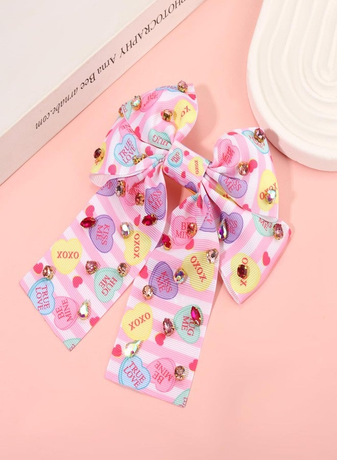 BVGA Valentines Hair Bow Clips Pink Jeweled Crystal Conversation Candy Heart Velvet Bow Hair Clip Barrettes Valentines Hair Accessories Gifts for Her (Candy Heart 3) - Image 5