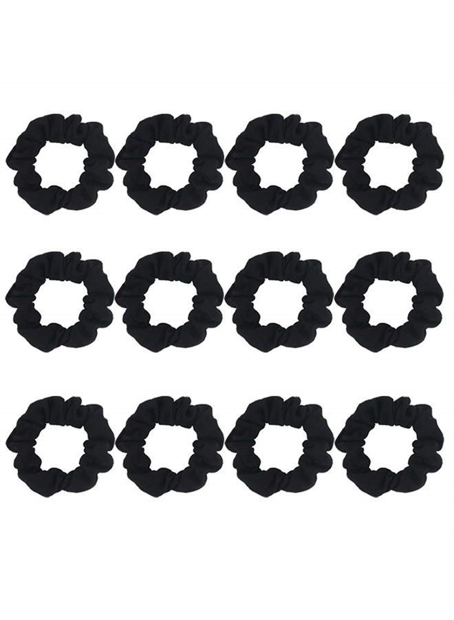 SUSULU Pack of 12 Cotton Hair Scrunchies Single Jersey Solid Color Ponytail Holders Hair Ties for Girl (Black) - Image 1