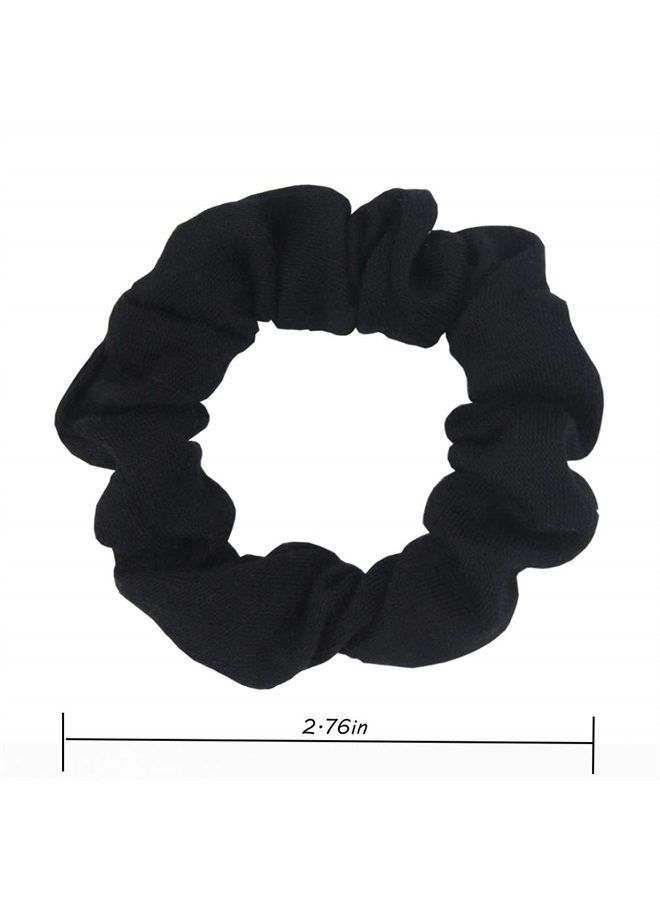SUSULU Pack of 12 Cotton Hair Scrunchies Single Jersey Solid Color Ponytail Holders Hair Ties for Girl (Black) - Image 2
