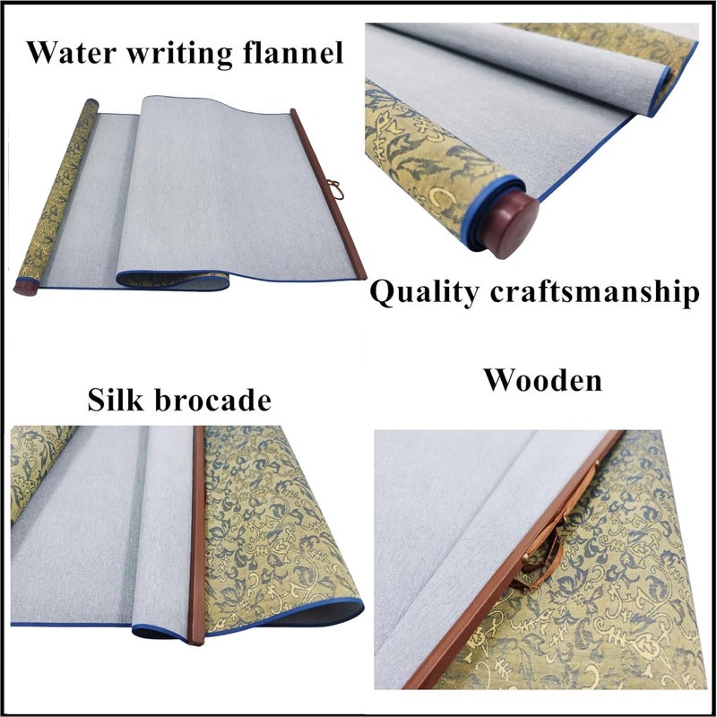 Ellkee 2 Pcs Reusable Chinese Calligraphy Water Writing Cloth, Inkless calligraphy Practice Paper with Felt Pencil Case & 1 Brush, Water-based Writing Cloth for beginners(4 Items) - Image 5