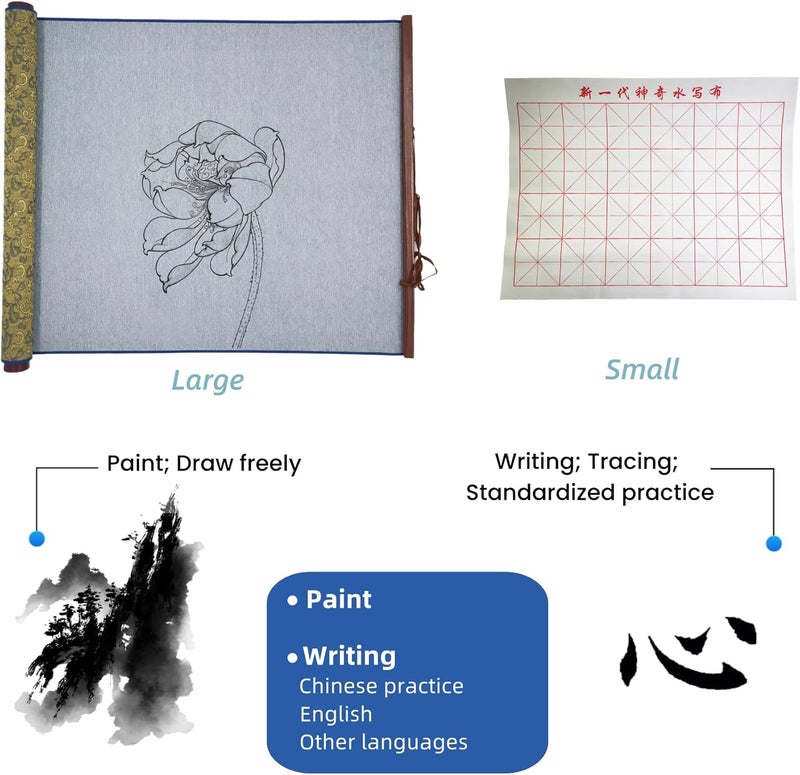Ellkee 2 Pcs Reusable Chinese Calligraphy Water Writing Cloth, Inkless calligraphy Practice Paper with Felt Pencil Case & 1 Brush, Water-based Writing Cloth for beginners(4 Items) - Image 2