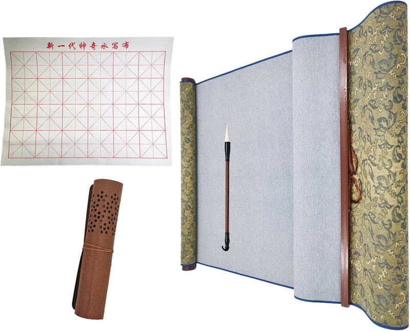Ellkee 2 Pcs Reusable Chinese Calligraphy Water Writing Cloth, Inkless calligraphy Practice Paper with Felt Pencil Case & 1 Brush, Water-based Writing Cloth for beginners(4 Items) - Image 1