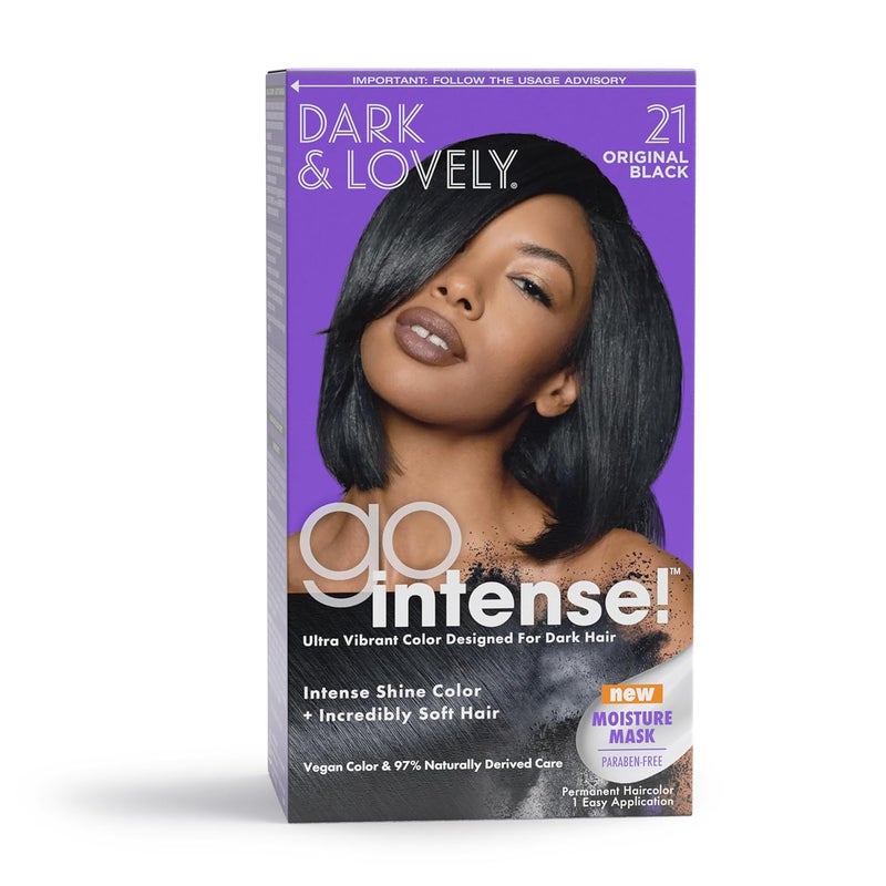 SoftSheenCarson Dark and Lovely Ultra Vibrant Permanent Hair Color Go Intense Hair Dye for Dark Hair with Olive Oil for Shine and Softness Original Black