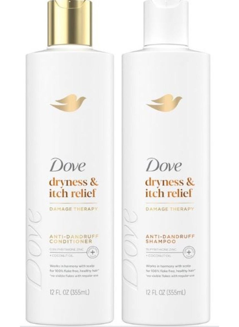 Dove Anti-Dandruff Shampoo & Conditioner – Dryness & Itch Relief with Coconut Oil, 2PC × 355 ml - Image 1