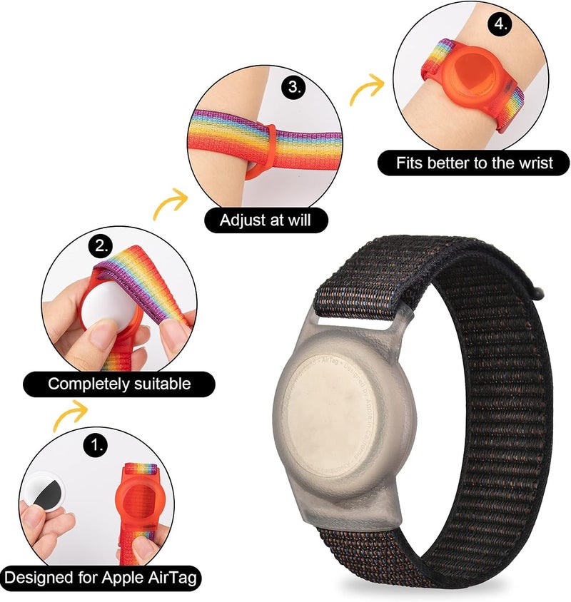 Yiurcy سوار AirTag للأطفال، غطاء واقي لجهاز Apple Air Tag مع حزام معصم نايلون، غطاء حالة متعقب GPS مضاد للفقدان، حزام ساعة مرن للأطفال والفتيات والفتيان وكبار السن (أسود) - Image 4