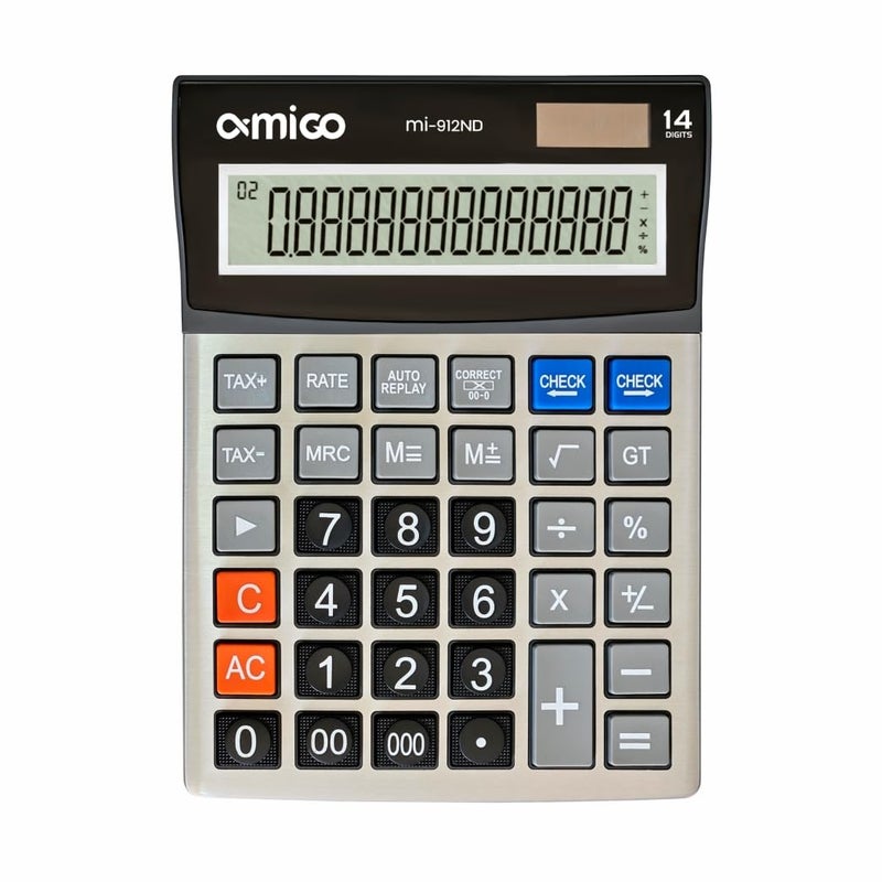 Amigo MI-912ND Desktop Calculator, 14-Digit Display, Large LCD Screen, Dual Power - Image 1