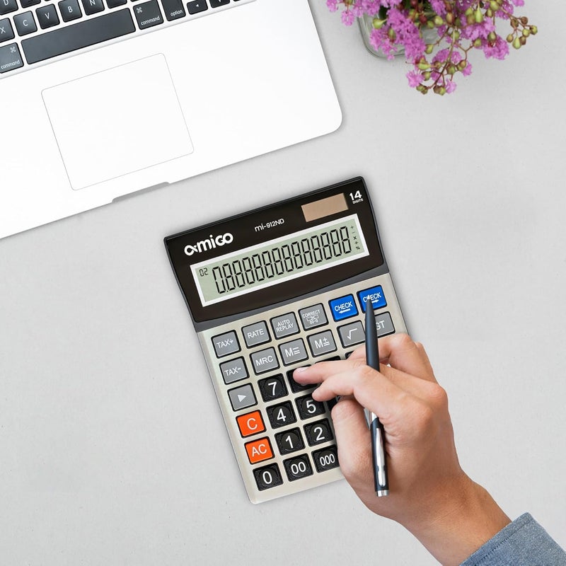 Amigo MI-912ND Desktop Calculator, 14-Digit Display, Large LCD Screen, Dual Power - Image 4