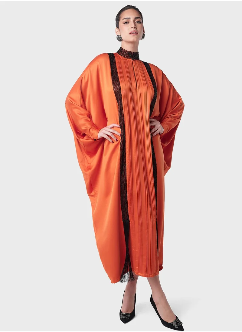 Threadz by Ajooni Embellished Fringed Cutout Neck Kaftan