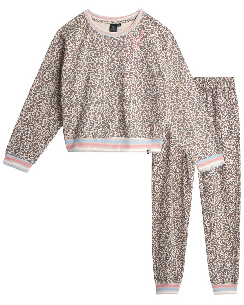 Volcom Girls Sweatpants Set - 2 Piece Fleece Fashion Crewneck Sweatshirt and Jogger Sweatpants for Girls Matching Set, Size 12, Taupe - Image 1