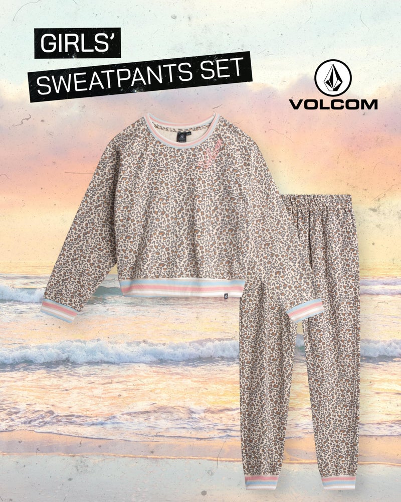 Volcom Girls Sweatpants Set - 2 Piece Fleece Fashion Crewneck Sweatshirt and Jogger Sweatpants for Girls Matching Set, Size 12, Taupe - Image 2