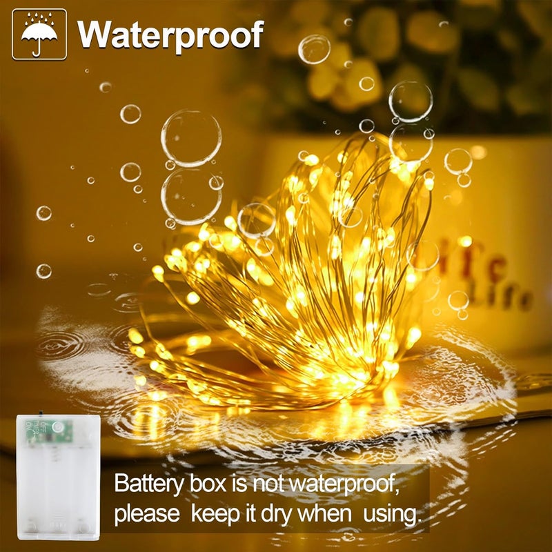 YAOZHOU Christmas Decorations Warm White Fairy String Lights, Battery Operated with Timer, 2 Pack Total 33FT 100 Led Mini Battery Powered Twinkle Mason Jar Waterproof Firefly Lights DIY Party - Image 5