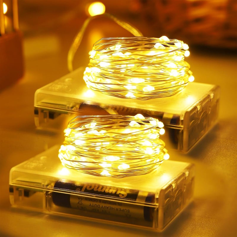 YAOZHOU Christmas Decorations Warm White Fairy String Lights, Battery Operated with Timer, 2 Pack Total 33FT 100 Led Mini Battery Powered Twinkle Mason Jar Waterproof Firefly Lights DIY Party - Image 1