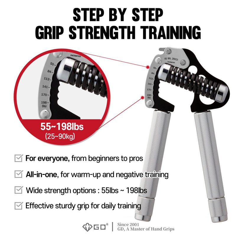 GD IRON GRIP EXT 90 Hand Grip Strengthener Premium Grip Strength Trainer Adjustable Hand Gripper (55 to 198 lbs (25~90kg)) for Forearms & Wrist Strengthener Best Grip Exercises - Image 4