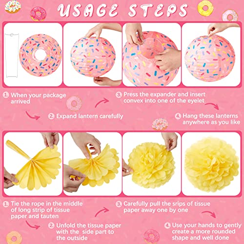 Hortsun 36 Pcs Halloween Donut Cupcake Party Hanging Paper Lanterns Two Sweet Birthday Supplies Hanging Swirls Paper Flowers Pom Poms Party Decor for Kids Girls Birthday Baby Shower Candy Supplies - Image 3