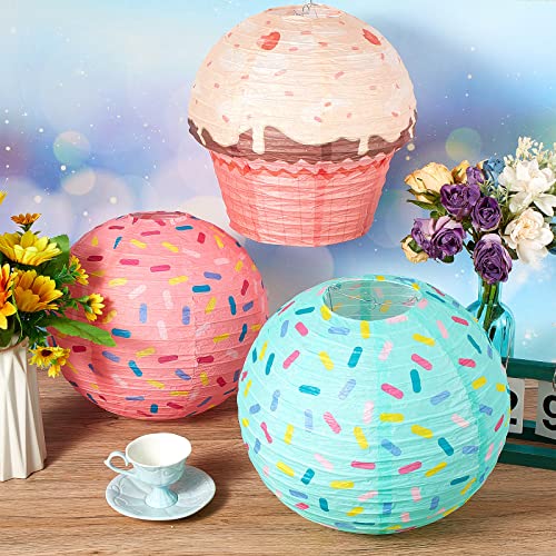 Hortsun 36 Pcs Halloween Donut Cupcake Party Hanging Paper Lanterns Two Sweet Birthday Supplies Hanging Swirls Paper Flowers Pom Poms Party Decor for Kids Girls Birthday Baby Shower Candy Supplies - Image 4