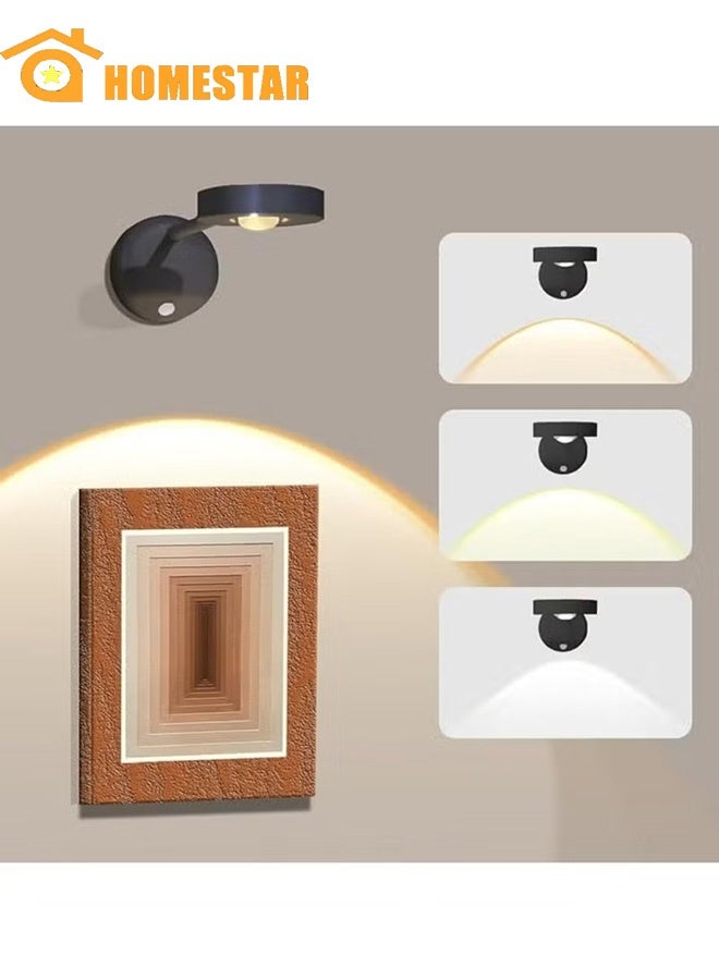 HOMESTAR Wall Lights, Rechargeable Motion Sensor Picture Light with 3 Sensing Modes, Led 360° Rotation Lamp Wall Sconces for Picture, Art Display, Bedrooms Bedside, Hallways, Black - Image 1