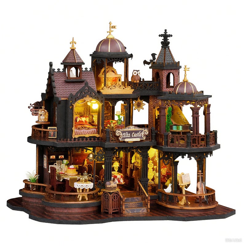 CUTEROOM DIY Miniature House Kit, Wooden Dollhouse Kit with LED Magic Tiny House Kits for Adult Best Birthday (Edinburgh Castle) - Image 1