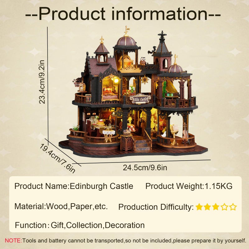 CUTEROOM DIY Miniature House Kit, Wooden Dollhouse Kit with LED Magic Tiny House Kits for Adult Best Birthday (Edinburgh Castle) - Image 2