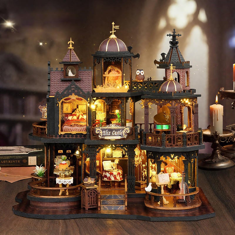CUTEROOM DIY Miniature House Kit, Wooden Dollhouse Kit with LED Magic Tiny House Kits for Adult Best Birthday (Edinburgh Castle) - Image 3