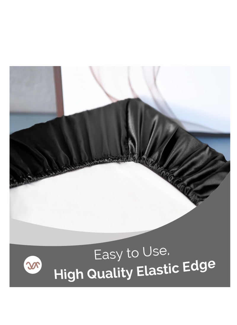 SYOSI - Silky Satin Pillowcase Hair Skin Care Travel Friendly Satin Pillow Case Cover Cooling Elastic Band Standard Queen Size Pillow Cover Black - Image 1