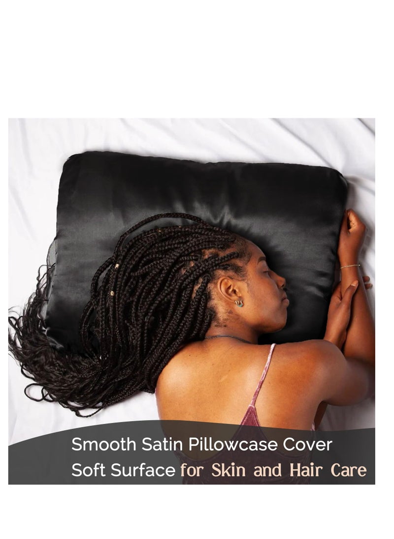 SYOSI - Silky Satin Pillowcase Hair Skin Care Travel Friendly Satin Pillow Case Cover Cooling Elastic Band Standard Queen Size Pillow Cover Black - Image 1