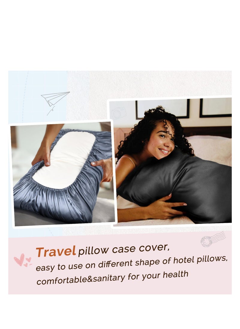 SYOSI - Silky Satin Pillowcase Hair Skin Care Travel Friendly Satin Pillow Case Cover Cooling Elastic Band Standard Queen Size Pillow Cover Black - Image 1