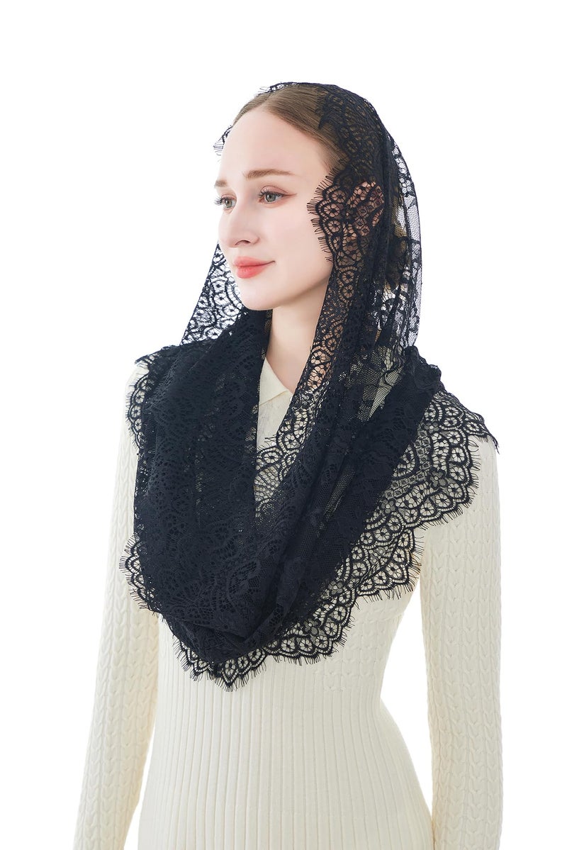 Wgior Spanish Infinity Veils for Church Lace Chapel Veils Catholic Church Veil Latin Mass Head Covering Scarf Mantilla (Beige) - Image 3