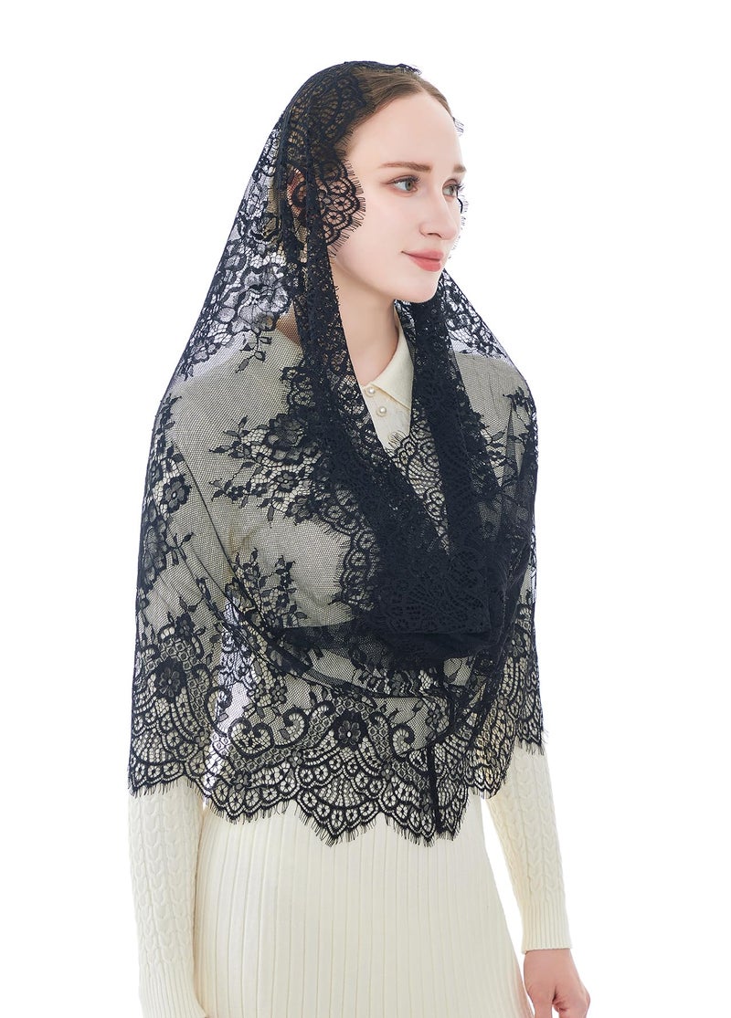 Wgior Spanish Infinity Veils for Church Lace Chapel Veils Catholic Church Veil Latin Mass Head Covering Scarf Mantilla (Beige) - Image 2