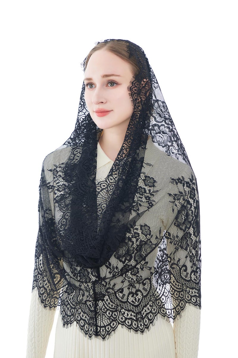 Wgior Spanish Infinity Veils for Church Lace Chapel Veils Catholic Church Veil Latin Mass Head Covering Scarf Mantilla (Beige) - Image 5