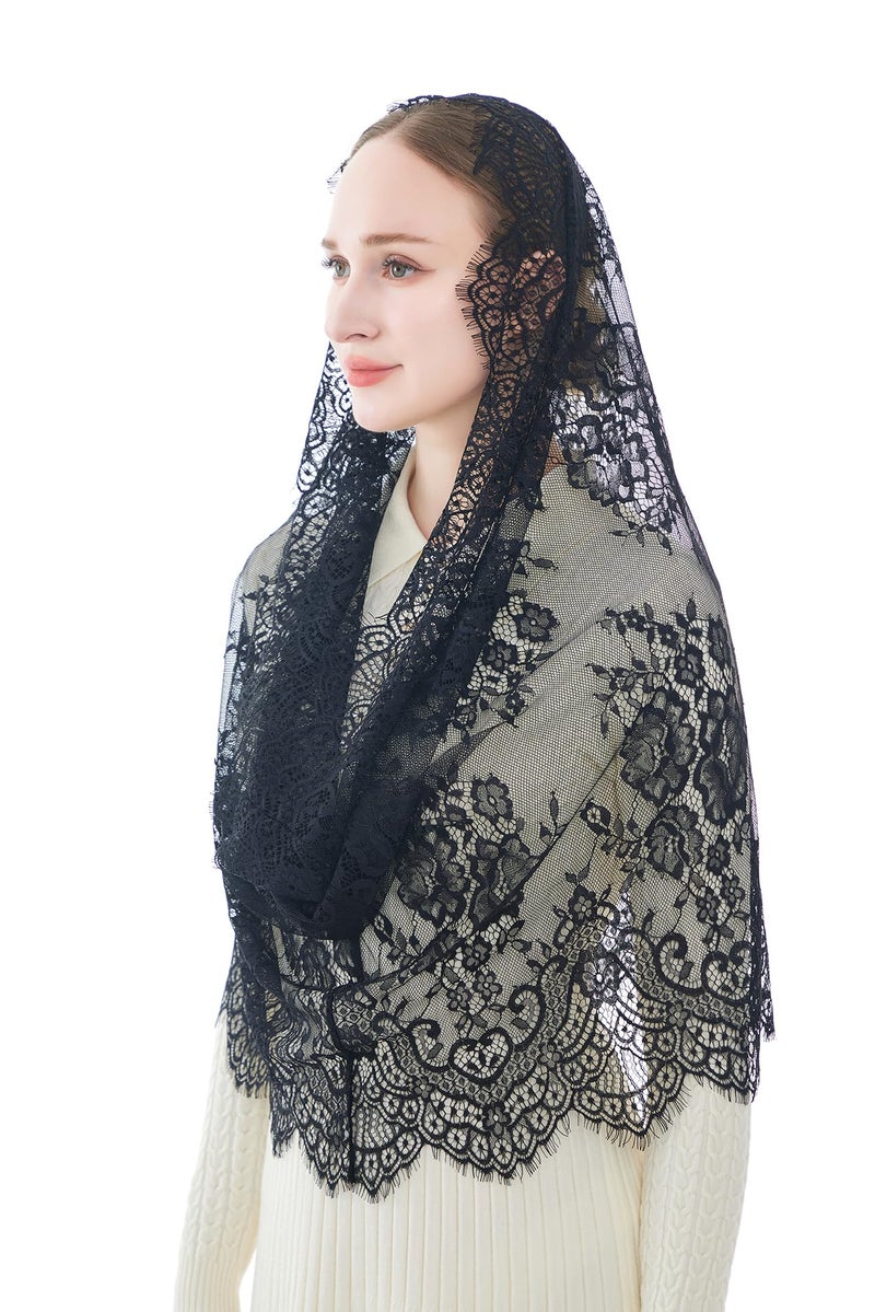Wgior Spanish Infinity Veils for Church Lace Chapel Veils Catholic Church Veil Latin Mass Head Covering Scarf Mantilla (Beige) - Image 1