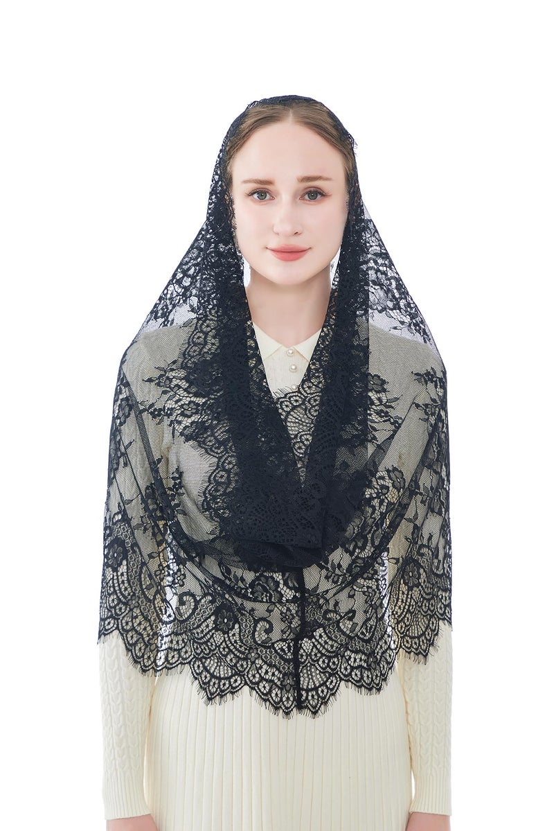 Wgior Spanish Infinity Veils for Church Lace Chapel Veils Catholic Church Veil Latin Mass Head Covering Scarf Mantilla (Beige) - Image 4