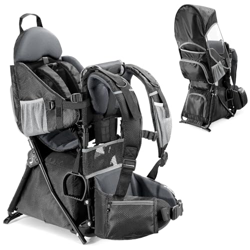 besrey Baby Backpack Carrier Toddler Hiking Backpack with Safety 3Height Seat Adjustable StrapsWaist Belt Foldable Frame Lightweight Large Capacity Child Carrier for Hiking Shiny Black - Image 1