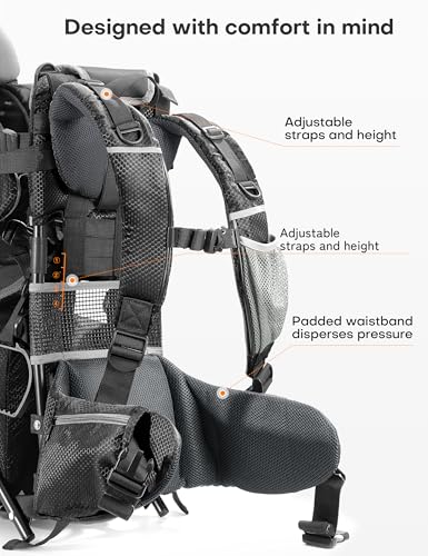 besrey Baby Backpack Carrier Toddler Hiking Backpack with Safety 3Height Seat Adjustable StrapsWaist Belt Foldable Frame Lightweight Large Capacity Child Carrier for Hiking Shiny Black - Image 3