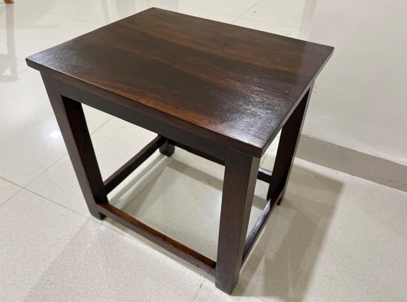 Umark Wooden Sitting Stool 18 Inch for Home | Square Sheesham Wood Table for Bedroom, Outdoor, Office & Multipurpose Use in Natural Finish - Brown - Image 3
