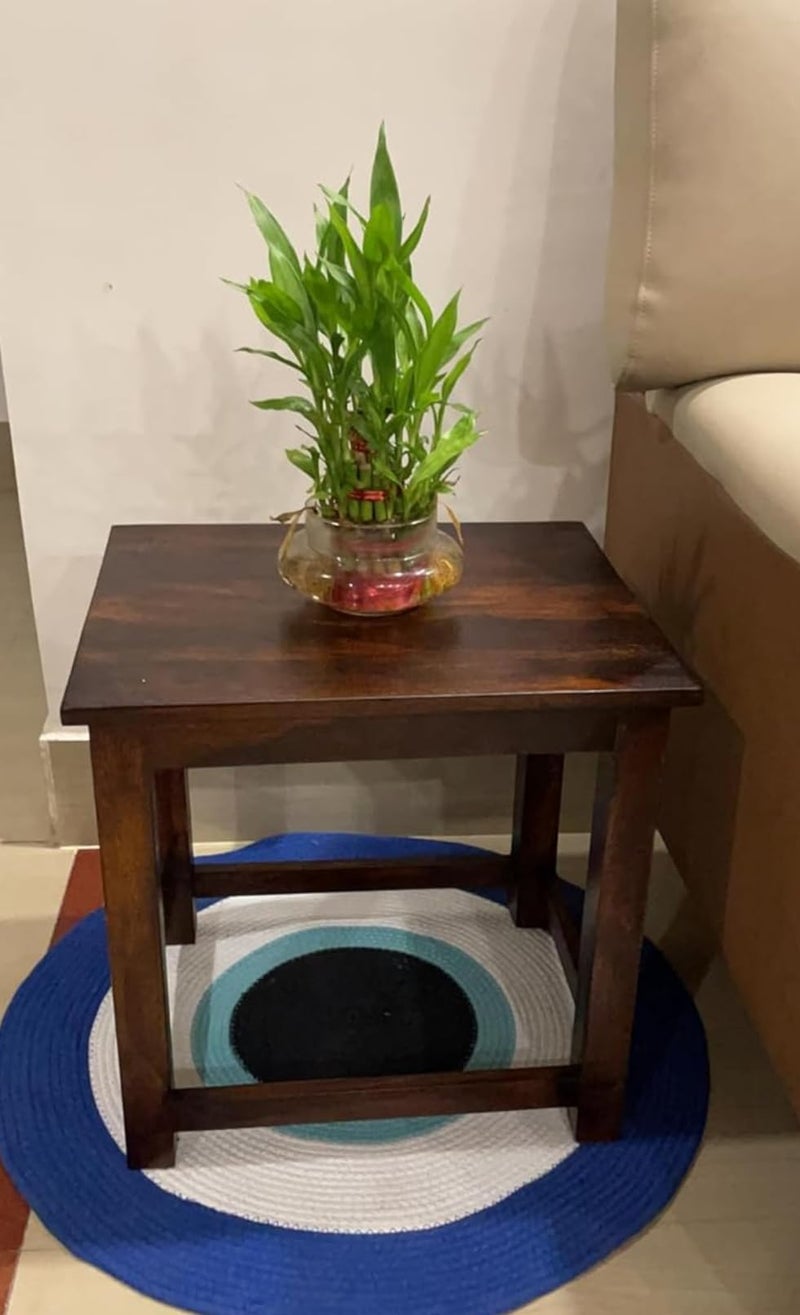 Umark Wooden Sitting Stool 18 Inch for Home | Square Sheesham Wood Table for Bedroom, Outdoor, Office & Multipurpose Use in Natural Finish - Brown - Image 2