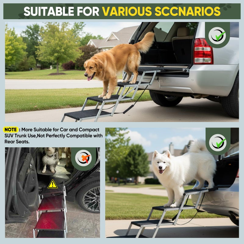 Sakerplus Dog Ramps for Car, 17.7inch Wide Foldable Dog Stairs with Non Slip Surface, Portable Pet Steps for SUV, High Beds, Truck, Support Up to 200lb, 5 Steps - Image 4