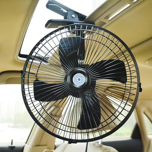 CYDZSW 12v Clip Fan for Car,10 inch Portable 90° Rotation Oscillating 12 Volt DC Desk Fan,2 Speed Car Fans that Blow Cold Air,360° Adjustment Clip on Fans for RV,Truck,SUV and Vehicles(Black) - Image 1