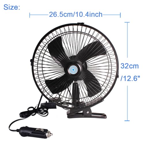 CYDZSW 12v Clip Fan for Car,10 inch Portable 90° Rotation Oscillating 12 Volt DC Desk Fan,2 Speed Car Fans that Blow Cold Air,360° Adjustment Clip on Fans for RV,Truck,SUV and Vehicles(Black) - Image 2