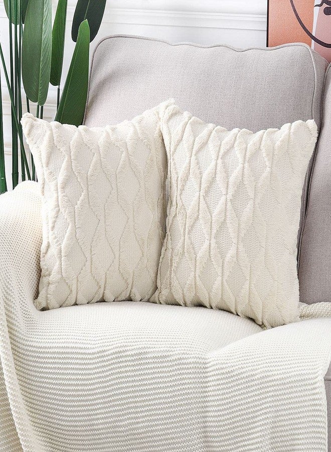 Madizz Set of 2 Soft Plush Short Wool Velvet Decorative Cushion Covers Luxury Style Throw Pillow Cases Pillow Shell for Sofa Bedroom Square Beige 18x18 inch, 45x45 cm - Image 2