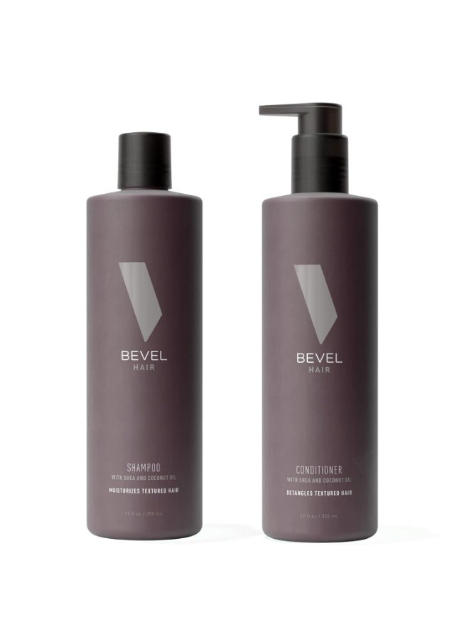 Bevel Bevel Shampoo and Conditioner Set for Men - Hair Wash Bundle Pack with Shea Butter and Coconut Oil Moisturizes and Detangles Textured Hair - 12 oz - Image 1