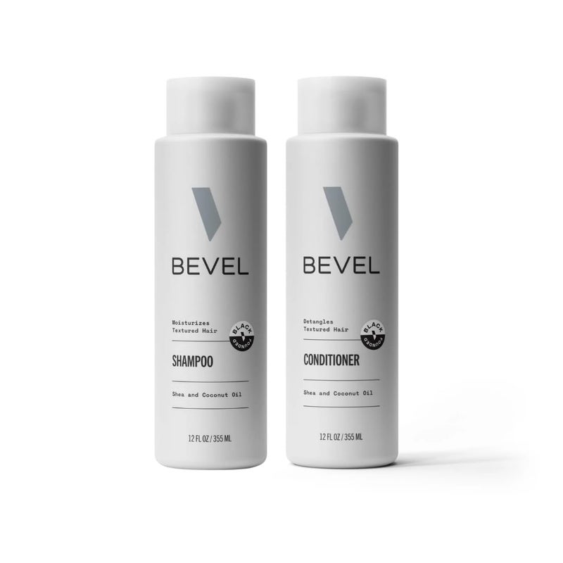 Bevel Shampoo and Conditioner Set for Men - Hair Wash Bundle Pack with Shea Butter and Coconut Oil Moisturizes and Detangles Textured Hair - 12 oz
