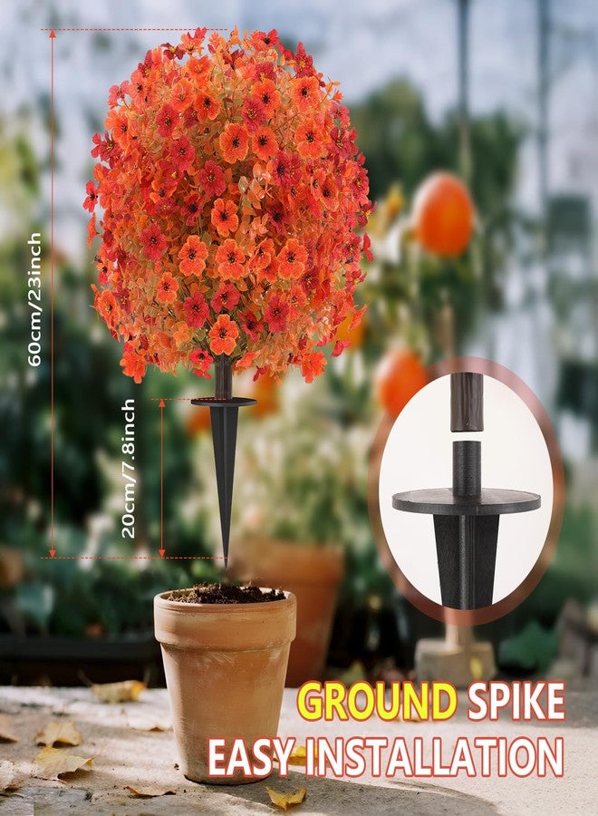PASARA 2 Pack Fall Artificial Topiary Bushes - 23" Boxwood Ball Trees with Mums, UV Resistant Faux Plants with Ground Spike for Outdoor, Fake Shrubs for Garden Porch Patio Autumn Thanksgiving Decor - Image 3