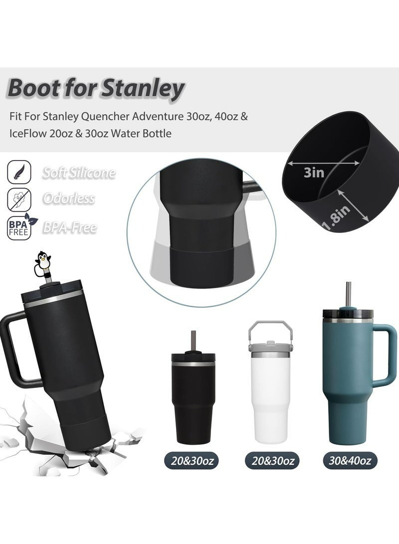 9PCS Stanley Cup Accessories Set Black 6 Pcs Silicone Spill Proof Stopper 2 Pcs Straw Cover Cap 1 Pcs Silicone Boot For 9-10 mm Straws Stanley 40oz and 30oz Tumbler Black - Image 3