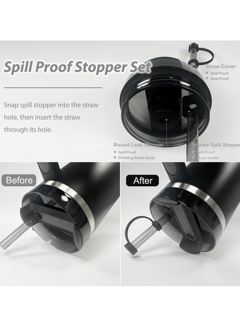 9PCS Stanley Cup Accessories Set Black 6 Pcs Silicone Spill Proof Stopper 2 Pcs Straw Cover Cap 1 Pcs Silicone Boot For 9-10 mm Straws Stanley 40oz and 30oz Tumbler Black - Image 4
