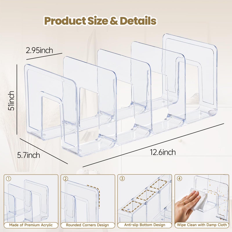 UFORU Clear Acrylic Kids Shoe Rack for Closet Organizers and Storage | 2 Pack Small Shoe Rack 4 Sections Toddler Baby Shoe Storage Organizer Stackable Shoe Shelf, Desk File Sorter Book Purse Organizer - Image 4