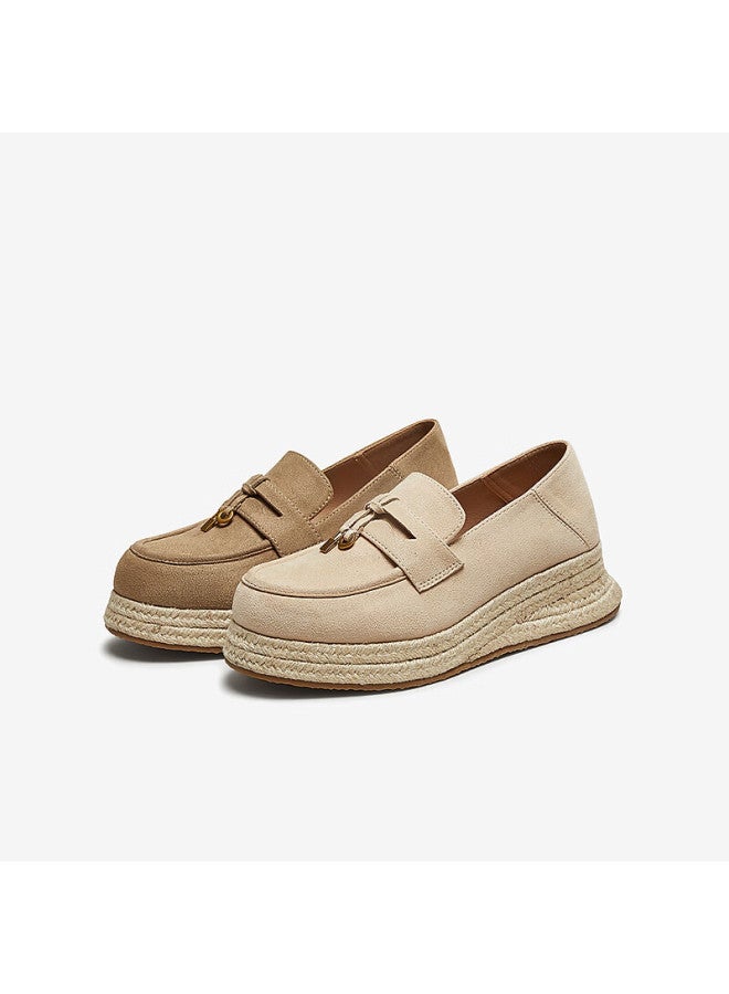 Basto 25 Autumn Vintage Loafers Thick Sole Height Increasing Women's Shoes B0515ca5 Beige 38 - Image 4